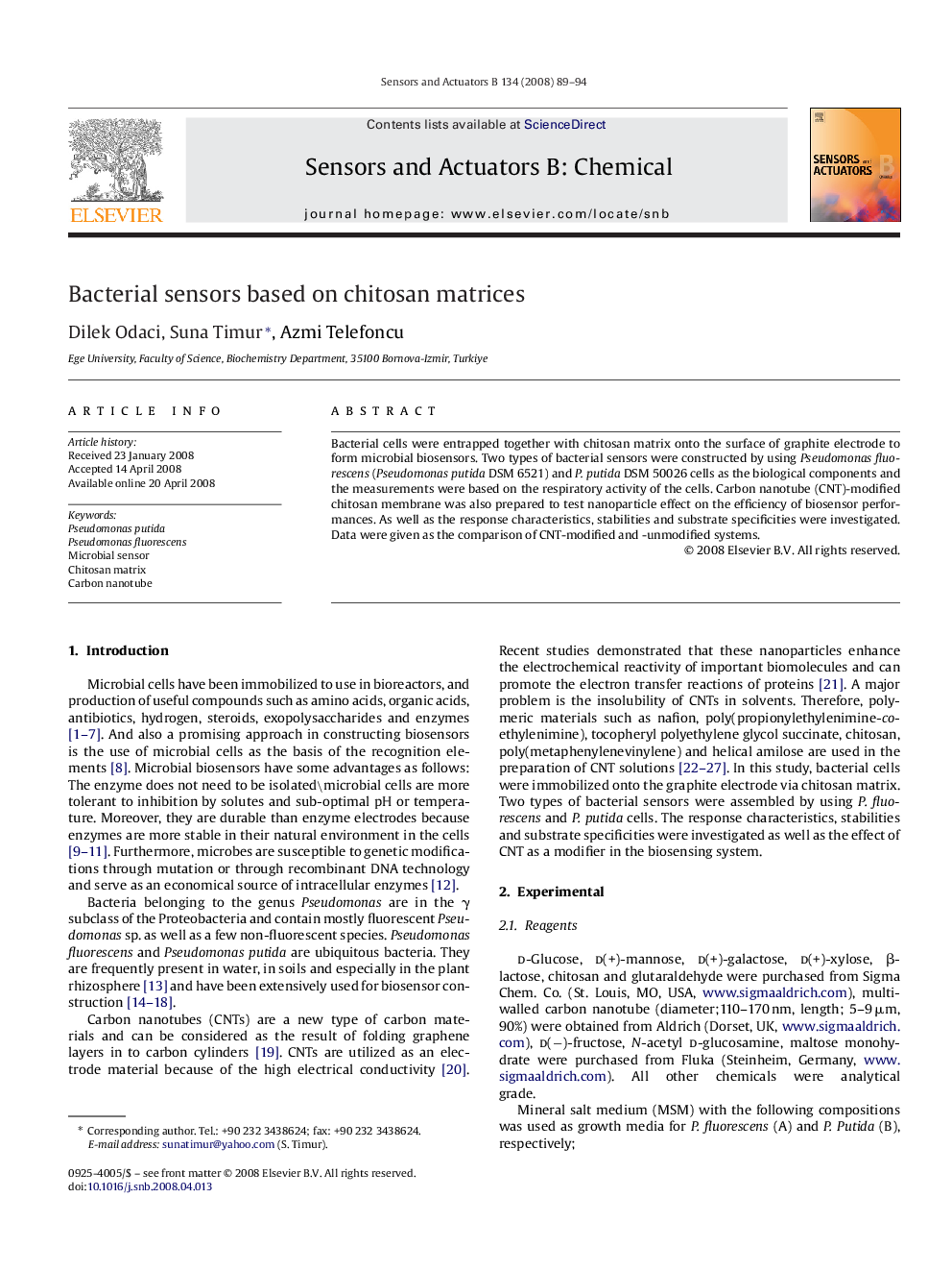 Bacterial sensors based on chitosan matrices