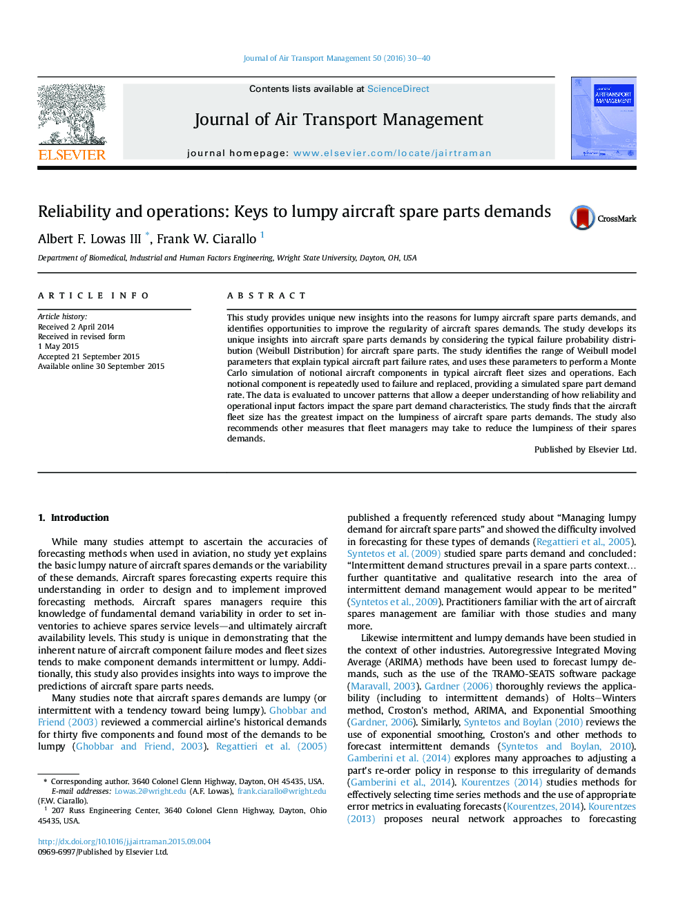 Reliability and operations: Keys to lumpy aircraft spare parts demands