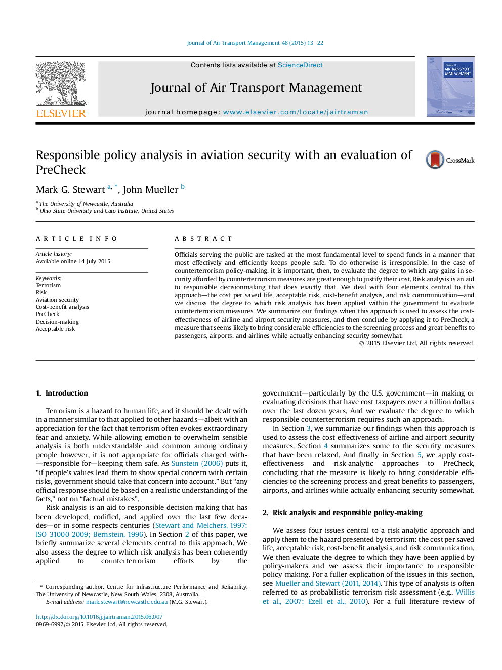 Responsible policy analysis in aviation security with an evaluation of PreCheck