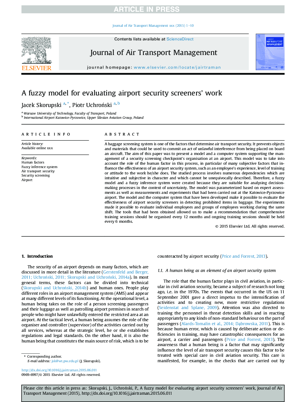 A fuzzy model for evaluating airport security screeners' work