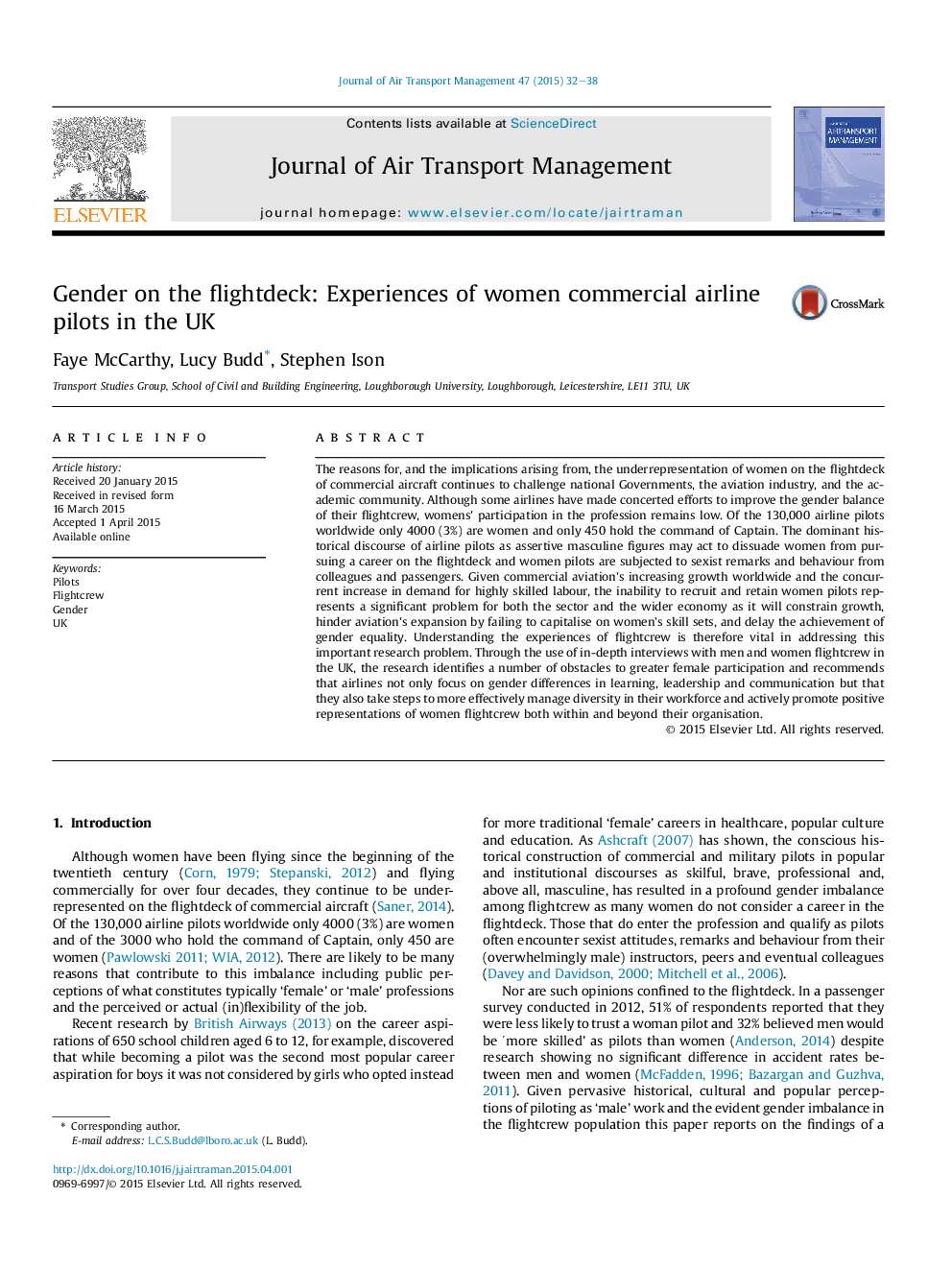 Gender on the flightdeck: Experiences of women commercial airline pilots in the UK