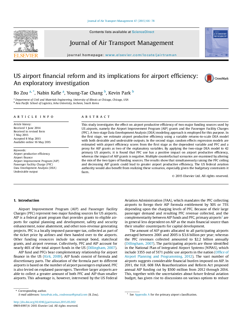 US airport financial reform and its implications for airport efficiency: An exploratory investigation