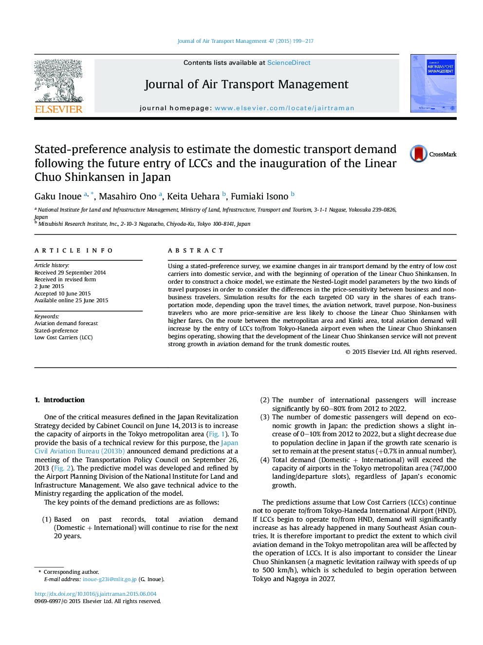 Stated-preference analysis to estimate the domestic transport demand following the future entry of LCCs and the inauguration of the Linear Chuo Shinkansen in Japan