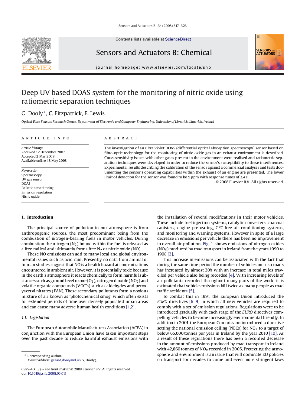 Deep UV based DOAS system for the monitoring of nitric oxide using ratiometric separation techniques