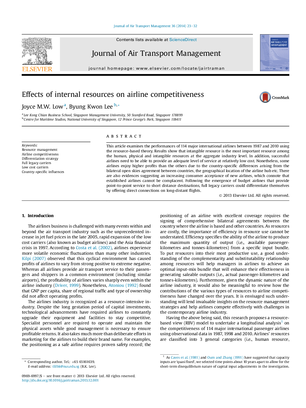 Effects of internal resources on airline competitiveness