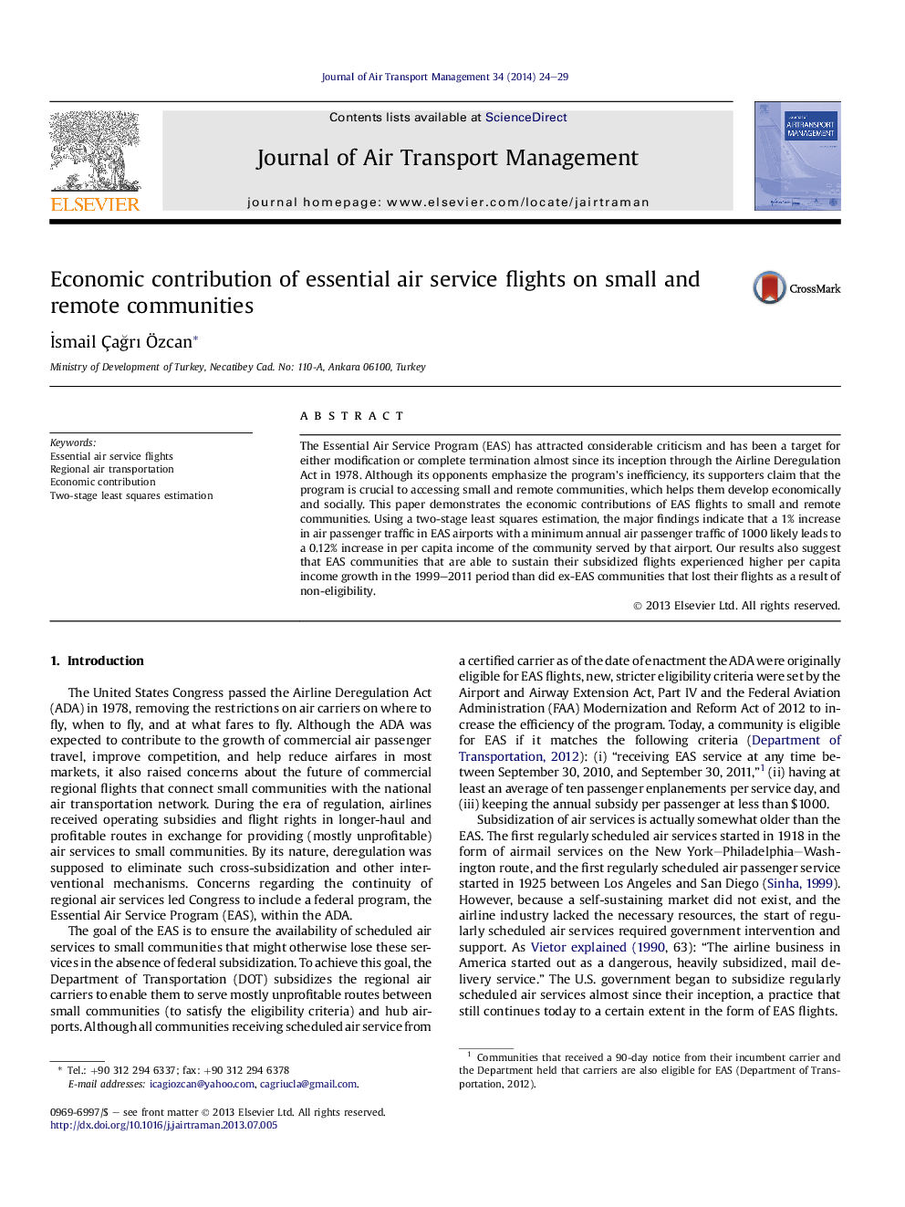 Economic contribution of essential air service flights on small and remote communities