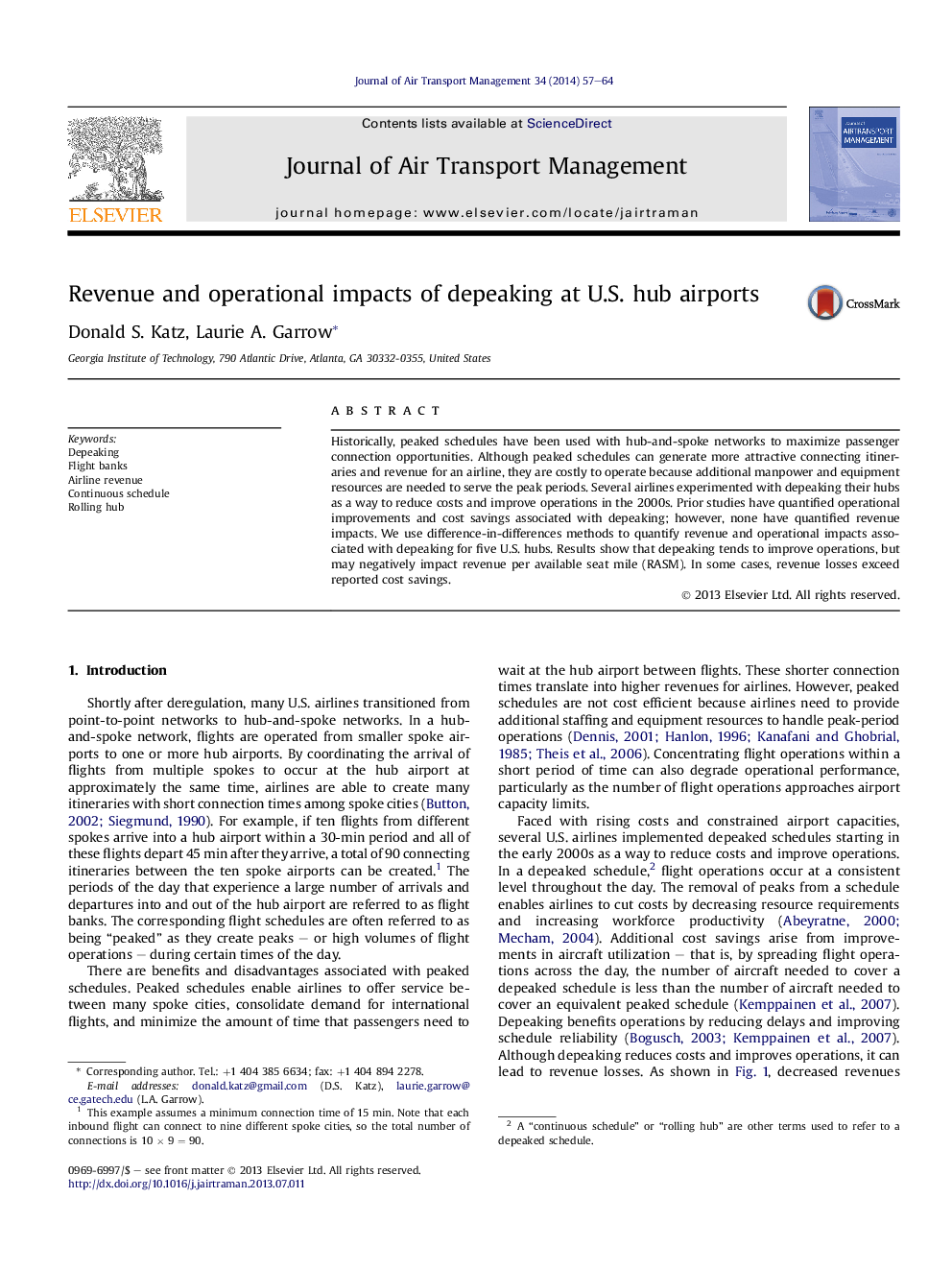 Revenue and operational impacts of depeaking at U.S. hub airports