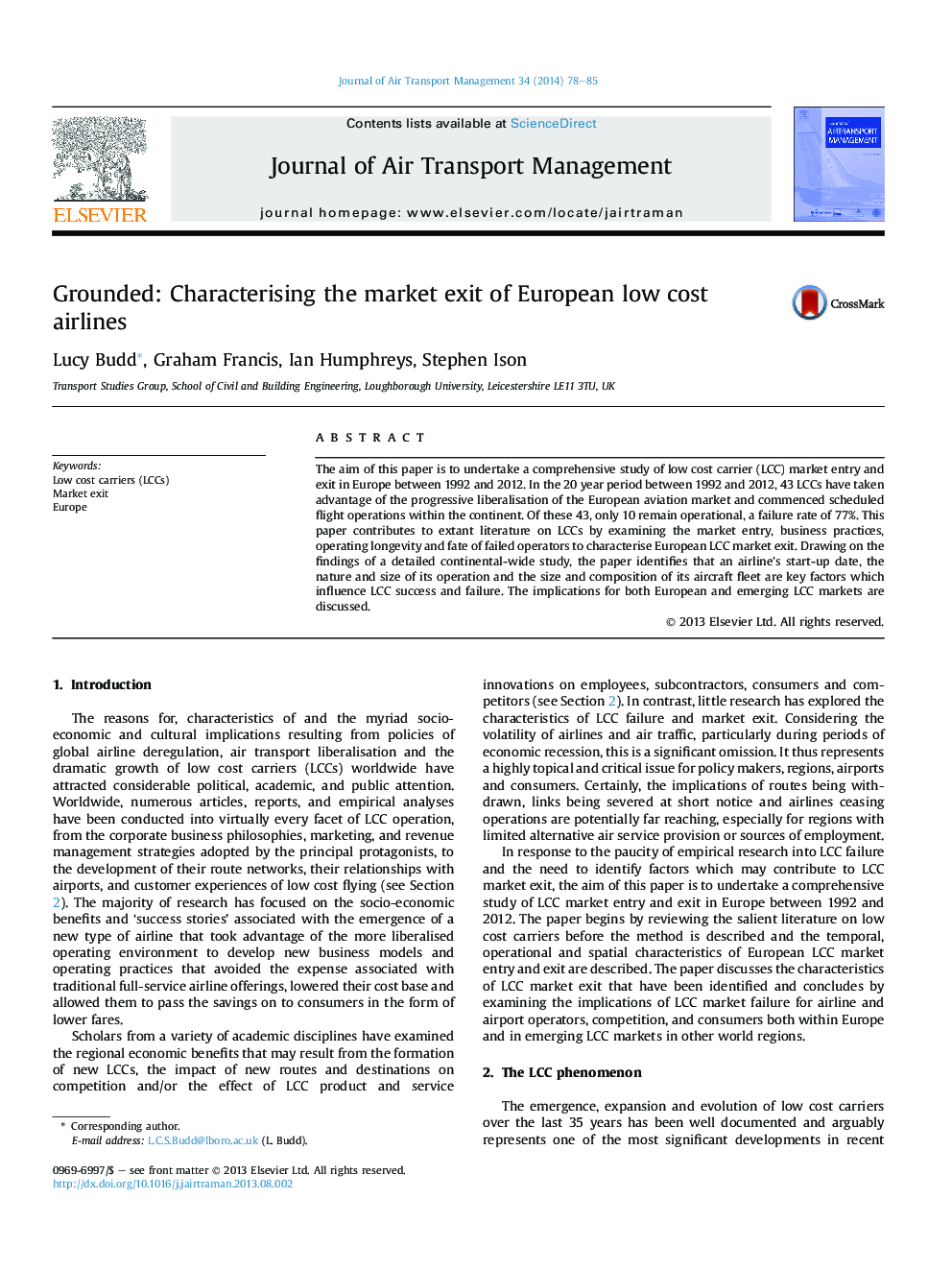 Grounded: Characterising the market exit of European low cost airlines