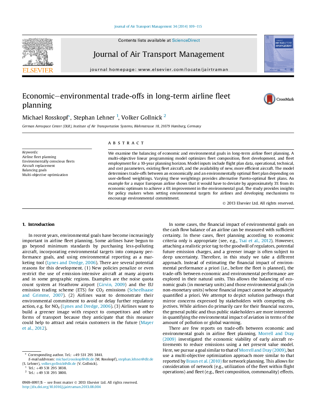 Economic-environmental trade-offs in long-term airline fleet planning