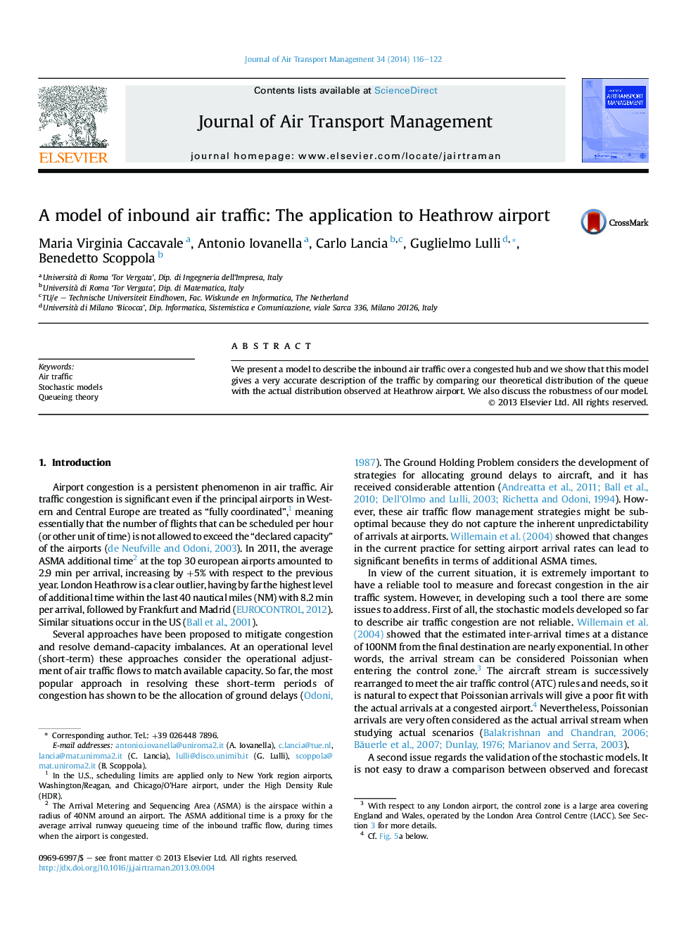 A model of inbound air traffic: The application to Heathrow airport