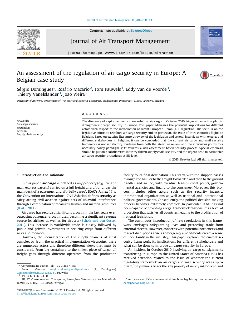 An assessment of the regulation of air cargo security in Europe: A Belgian case study