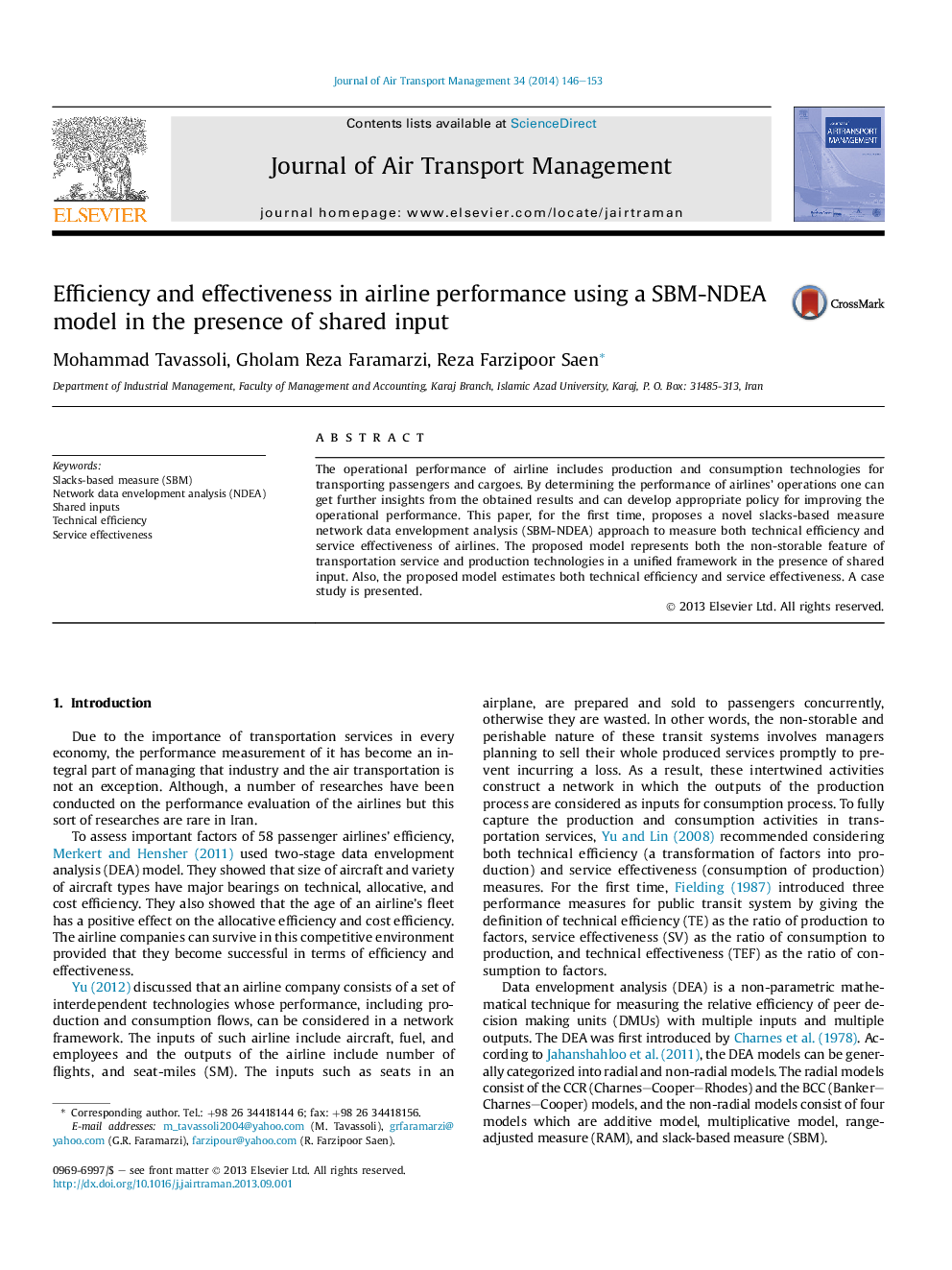 Efficiency and effectiveness in airline performance using a SBM-NDEA model in the presence of shared input