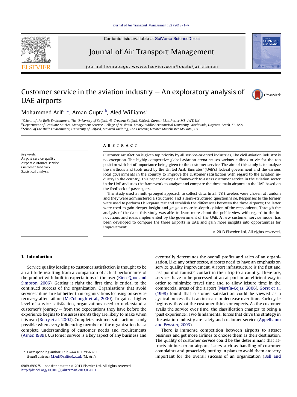 Customer service in the aviation industry - An exploratory analysis of UAE airports