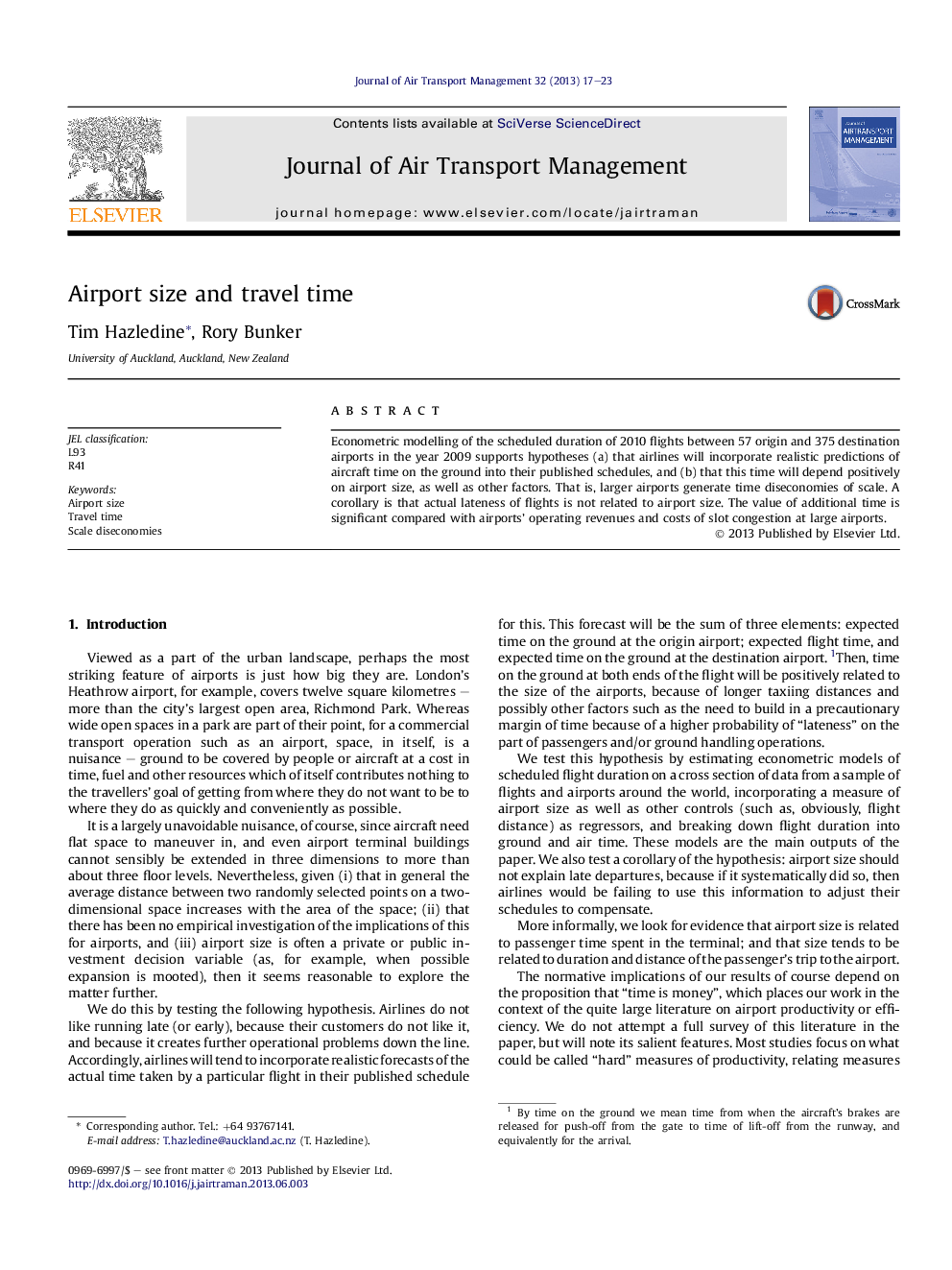 Airport size and travel time