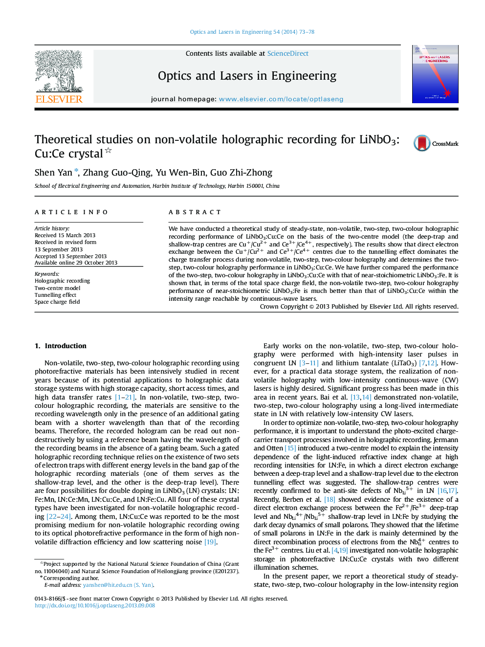 Theoretical studies on non-volatile holographic recording for LiNbO3:Cu:Ce crystal 