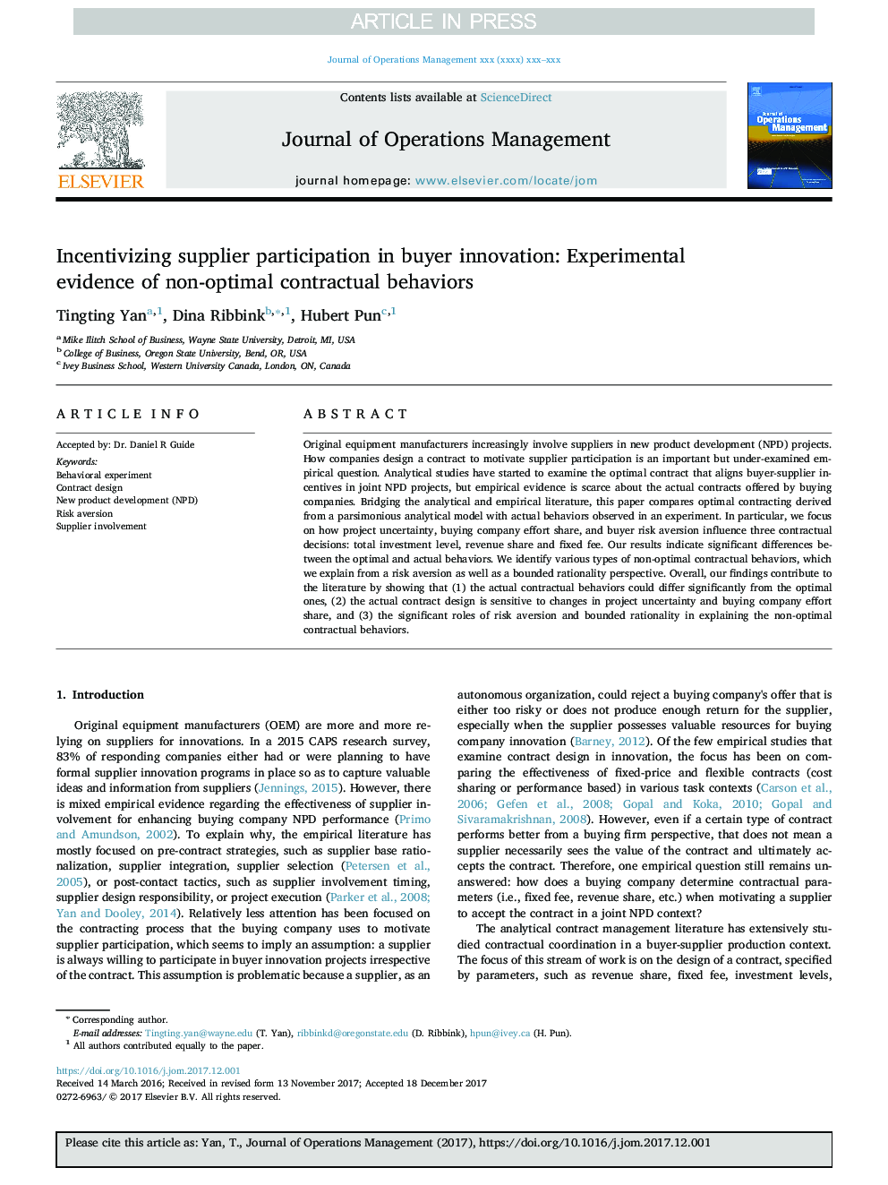 Incentivizing supplier participation in buyer innovation: Experimental evidence of non-optimal contractual behaviors