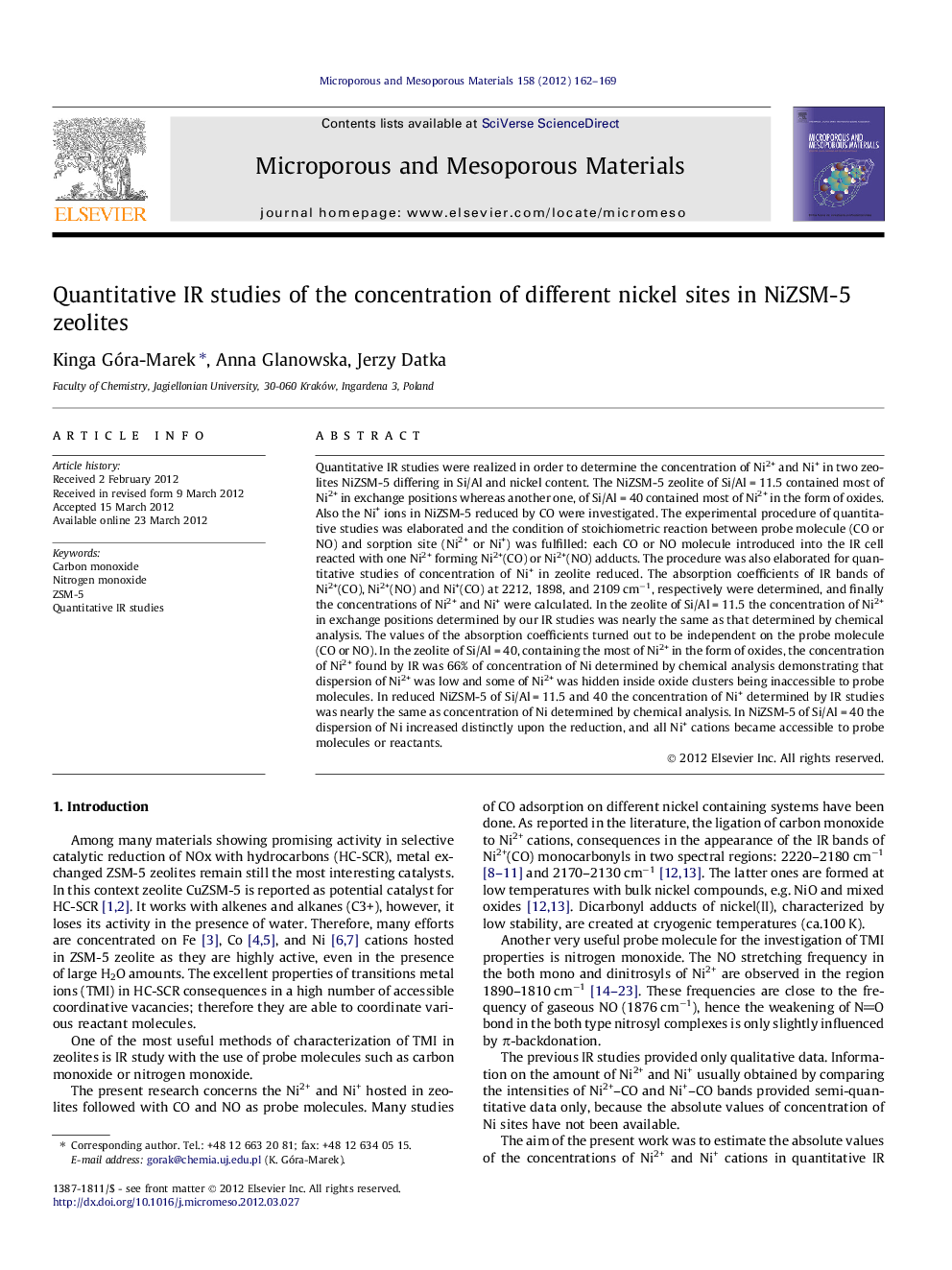 Quantitative IR studies of the concentration of different nickel sites in NiZSM-5 zeolites