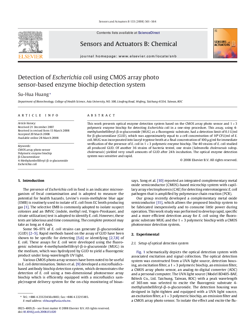 Detection of Escherichia coli using CMOS array photo sensor-based enzyme biochip detection system