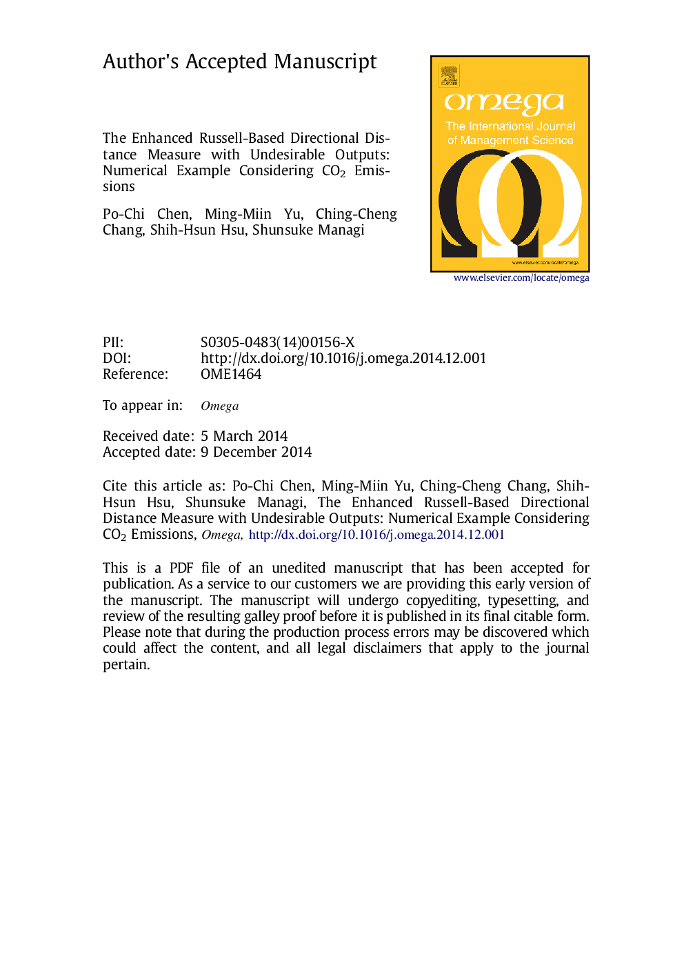 The enhanced Russell-based directional distance measure with undesirable outputs: Numerical example considering CO2 emissions