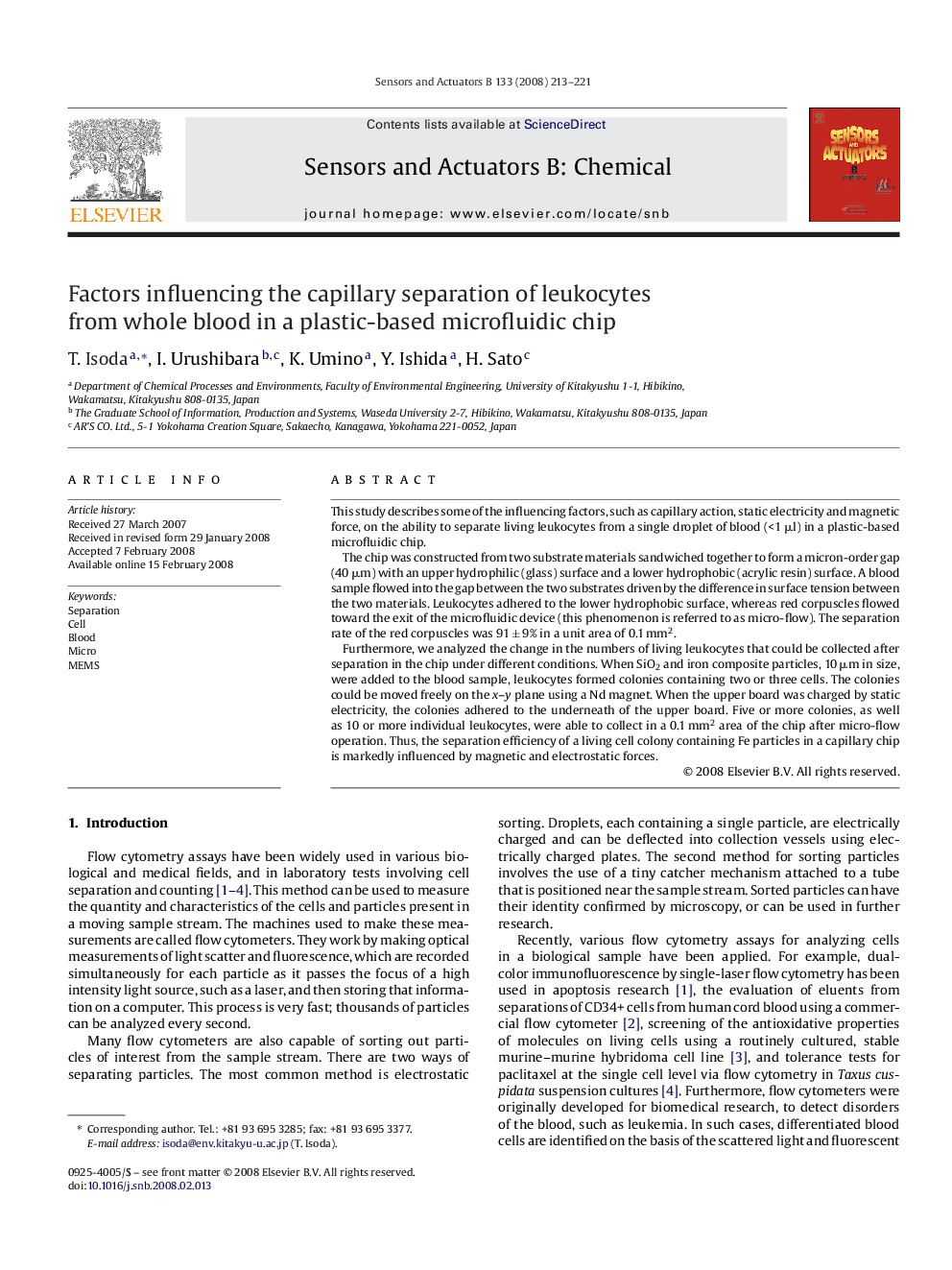 Factors influencing the capillary separation of leukocytes from whole blood in a plastic-based microfluidic chip