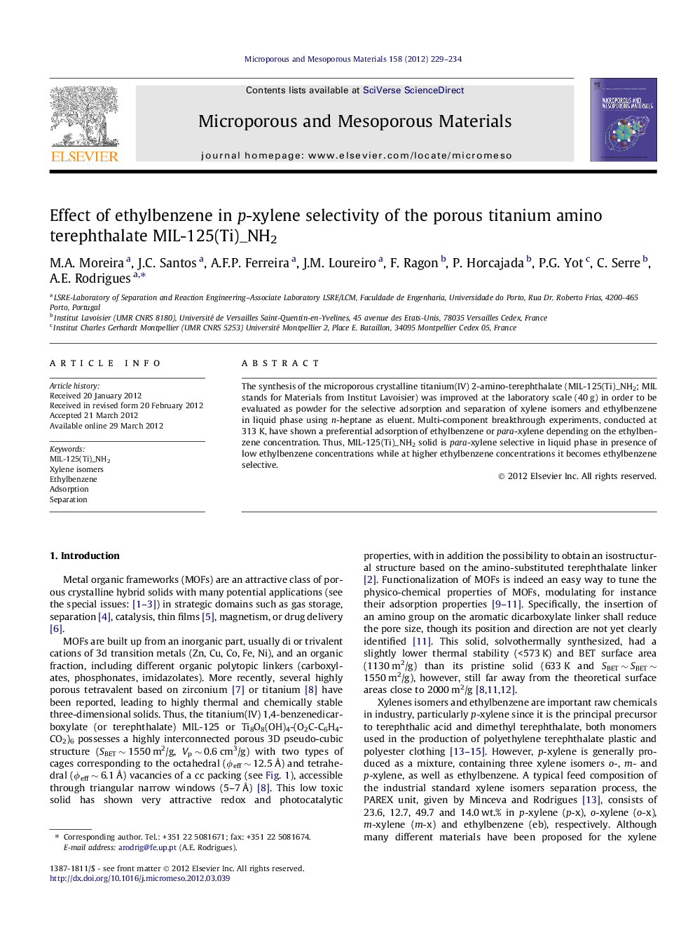 Effect of ethylbenzene in p-xylene selectivity of the porous titanium amino terephthalate MIL-125(Ti)_NH2