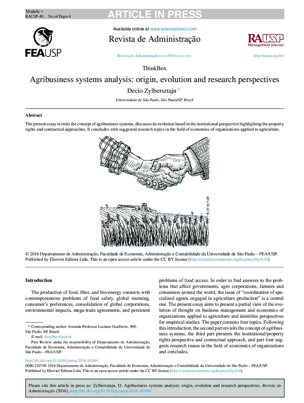 Agribusiness systems analysis: origin, evolution and research perspectives