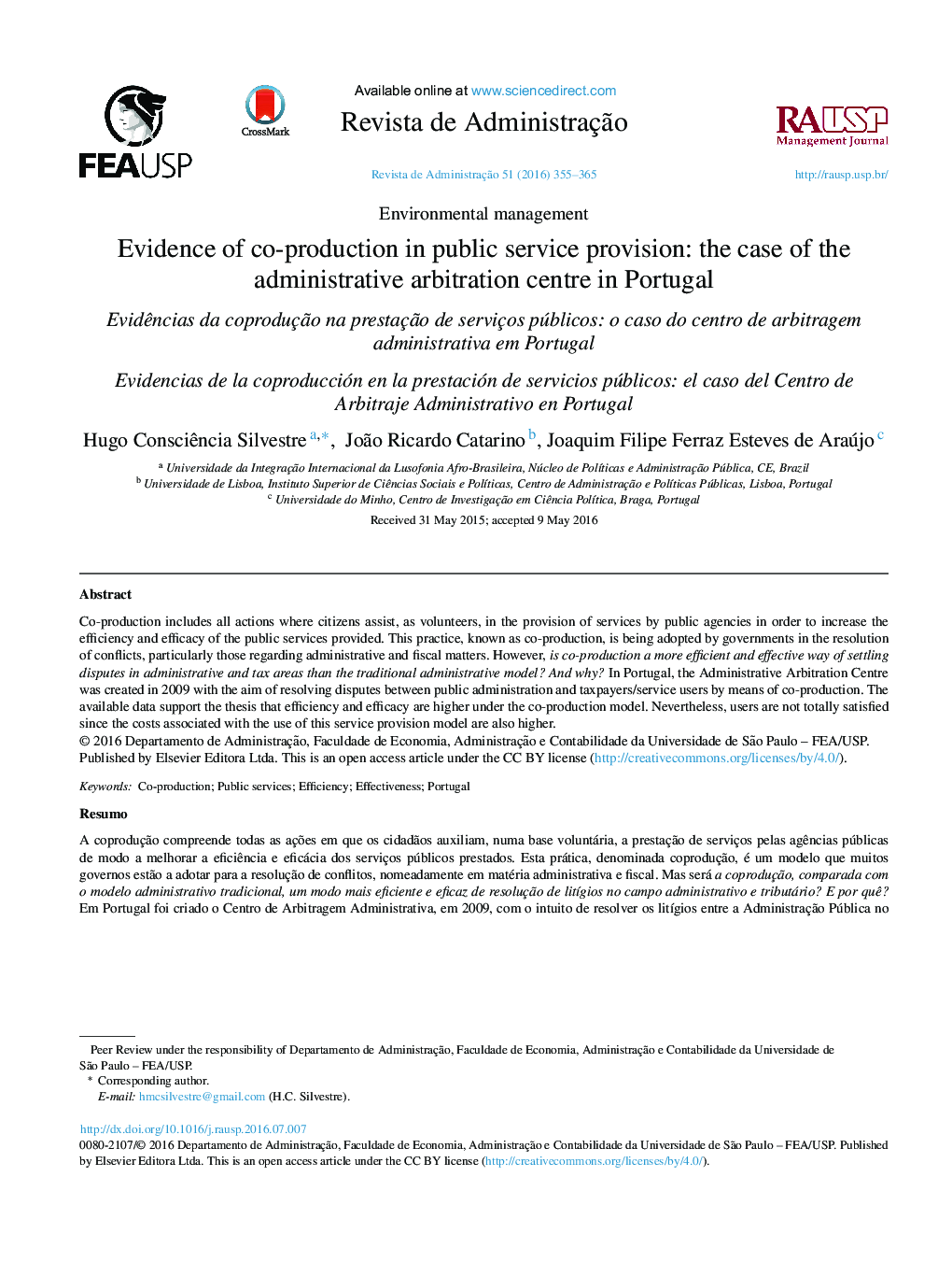 Evidence of co-production in public service provision: the case of the administrative arbitration centre in Portugal