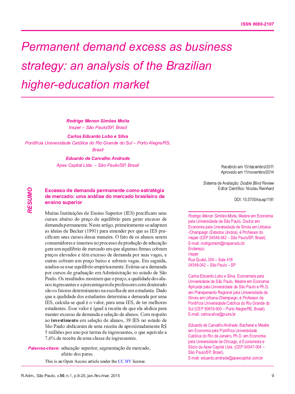 Permanent demand excess as business strategy: an analysis of the Brazilian higher-education market