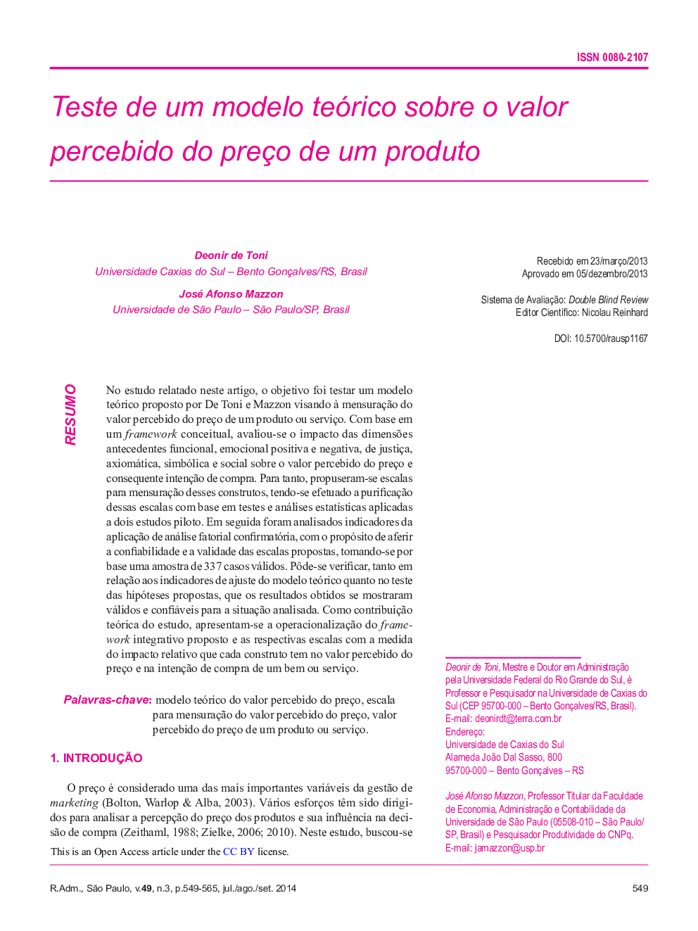 Teste de um modelo teórico sobre o valor percebido do preço de um produto