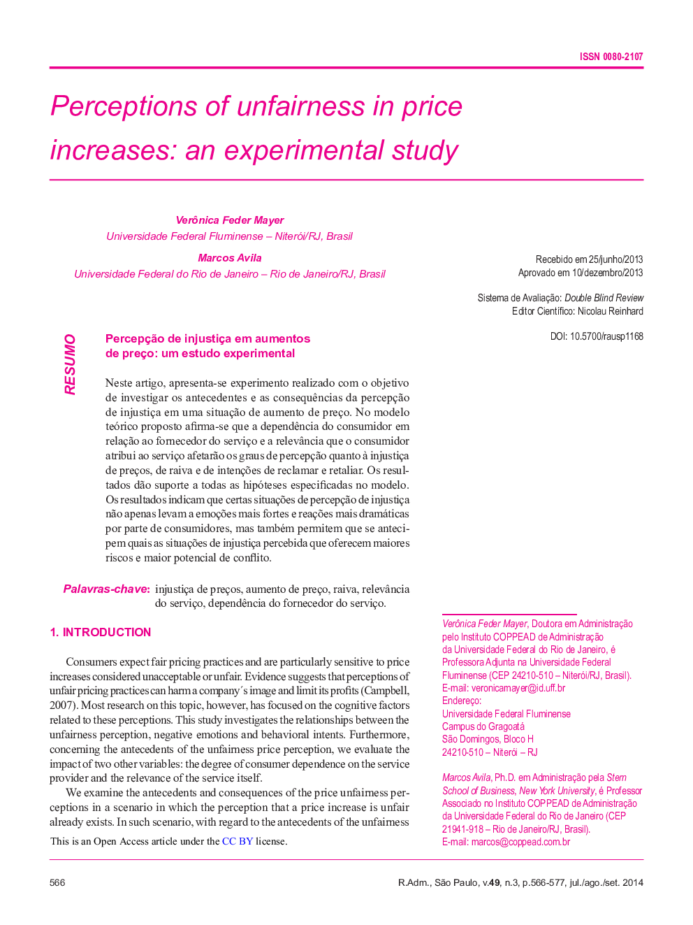 Perceptions of unfairness in price increases: an experimental study