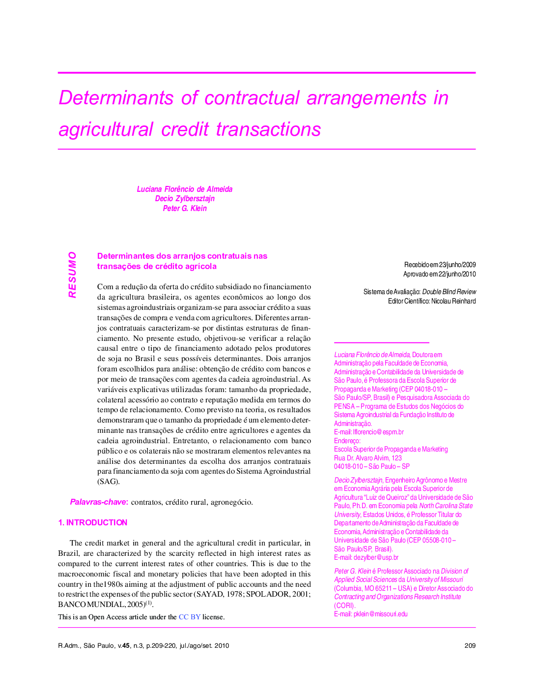 Determinants of contractual arrangements in agricultural credit transactions