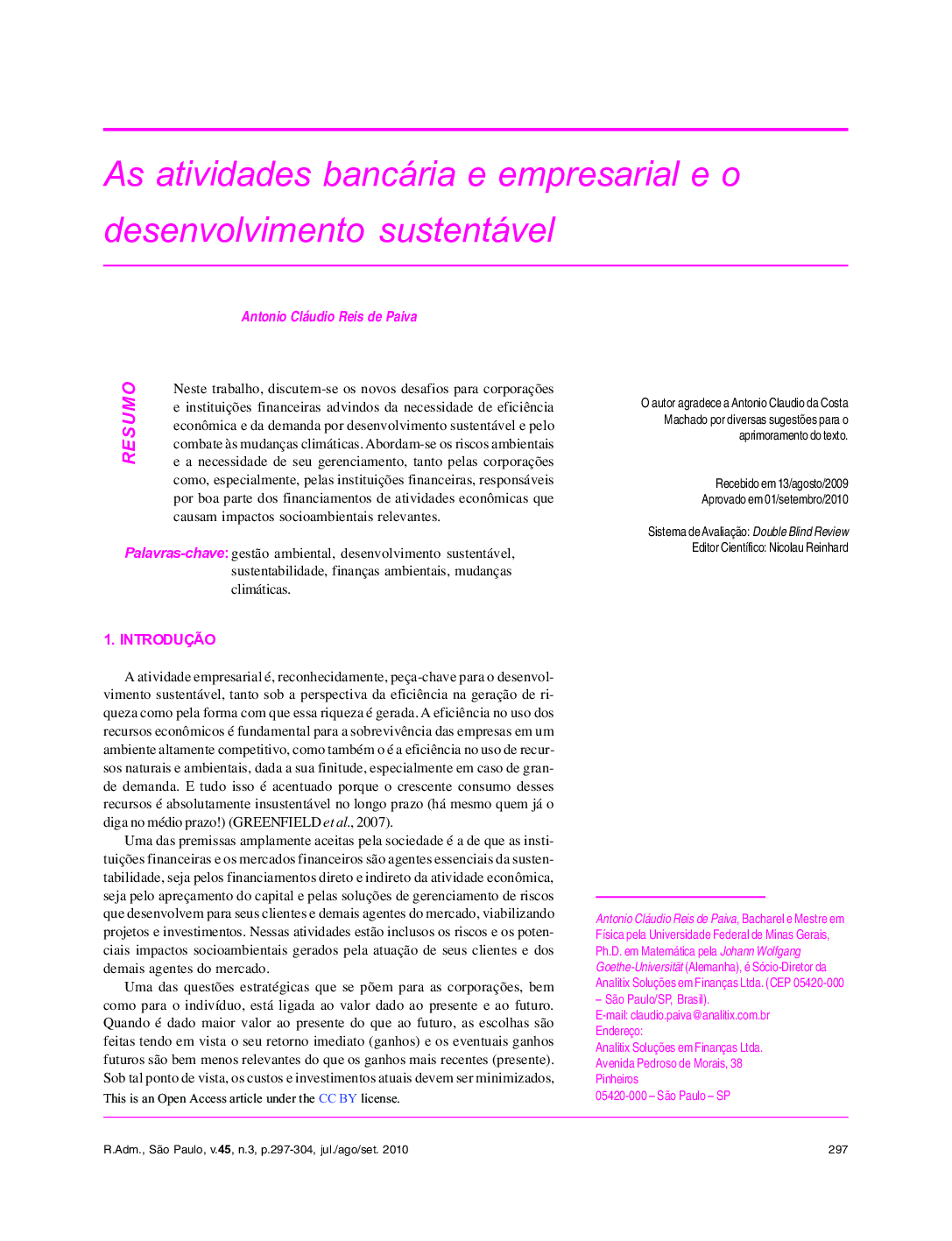 As atividades bancária e empresarial e o desenvolvimento sustentável