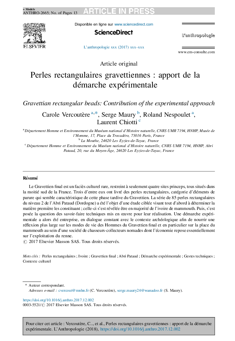 Perles rectangulaires gravettiennesÂ : apport de la démarche expérimentale