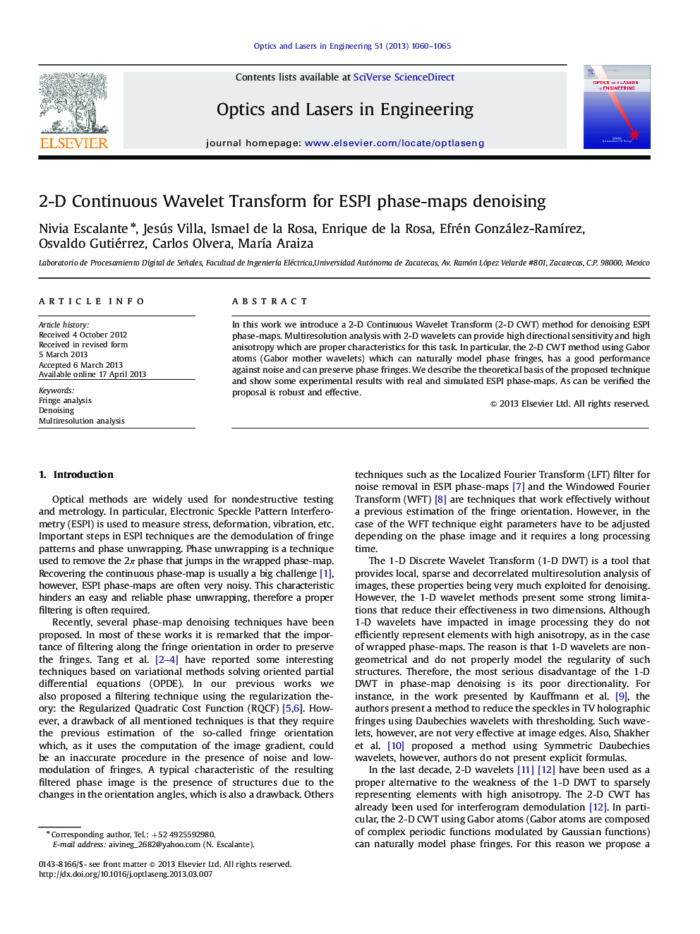 2-D Continuous Wavelet Transform for ESPI phase-maps denoising