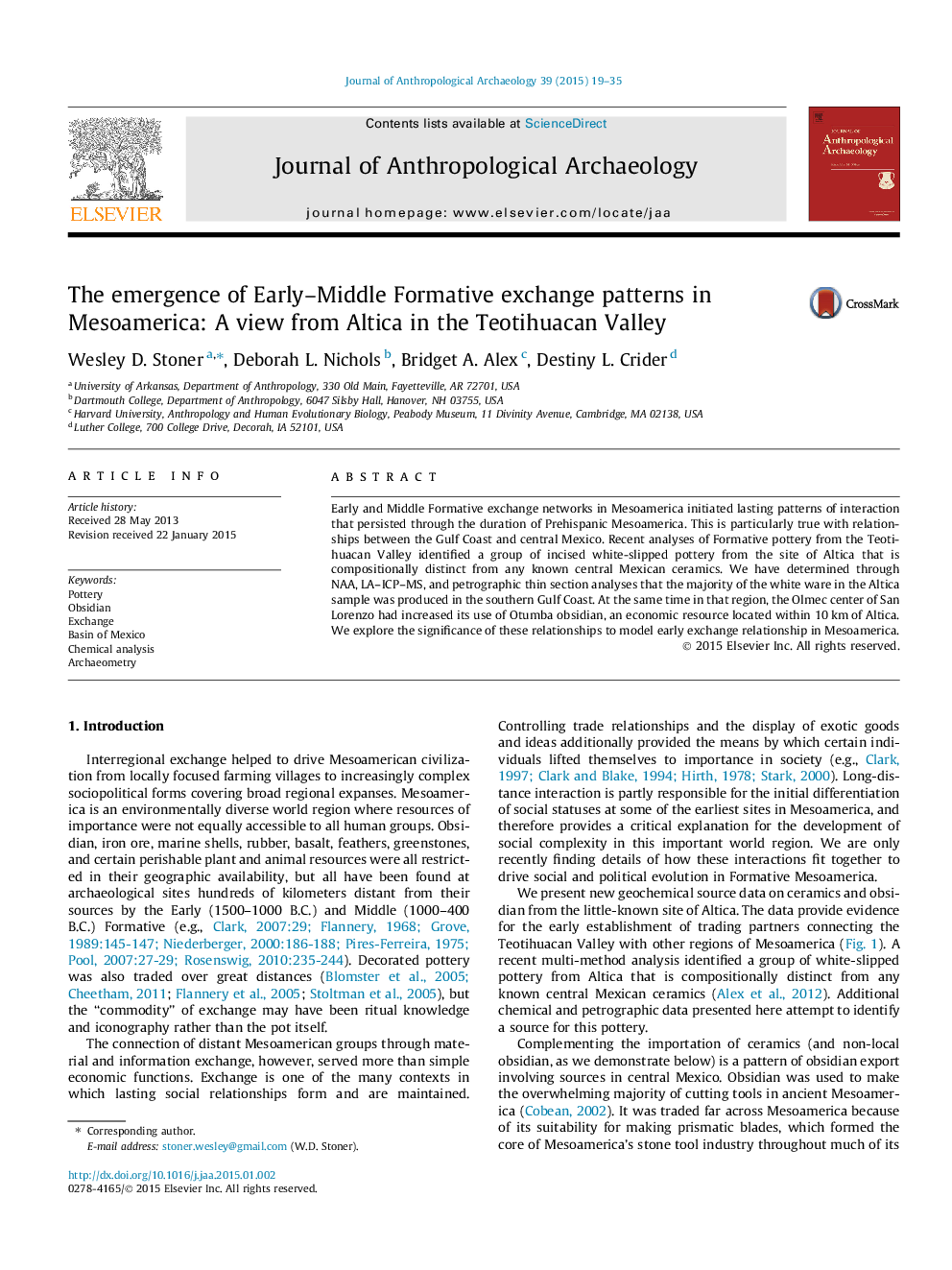 The emergence of Early-Middle Formative exchange patterns in Mesoamerica: A view from Altica in the Teotihuacan Valley