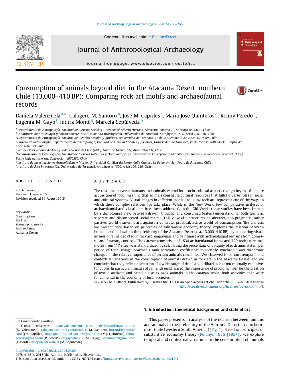 Consumption of animals beyond diet in the Atacama Desert, northern Chile (13,000-410Â BP): Comparing rock art motifs and archaeofaunal records