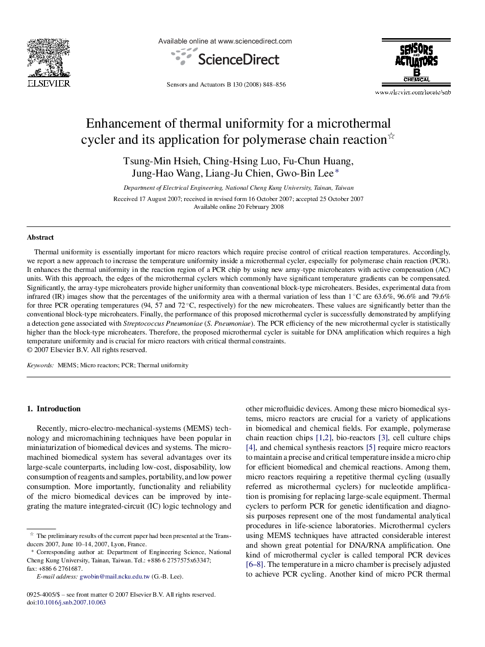 Enhancement of thermal uniformity for a microthermal cycler and its application for polymerase chain reaction 