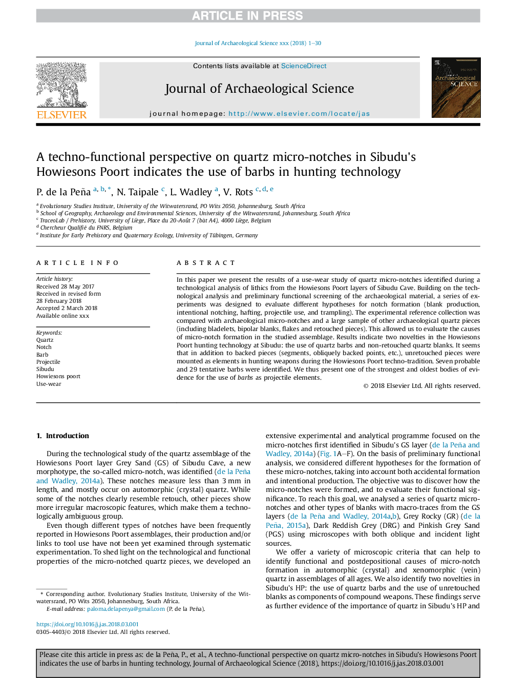 A techno-functional perspective on quartz micro-notches in Sibudu's Howiesons Poort indicates the use of barbs in hunting technology