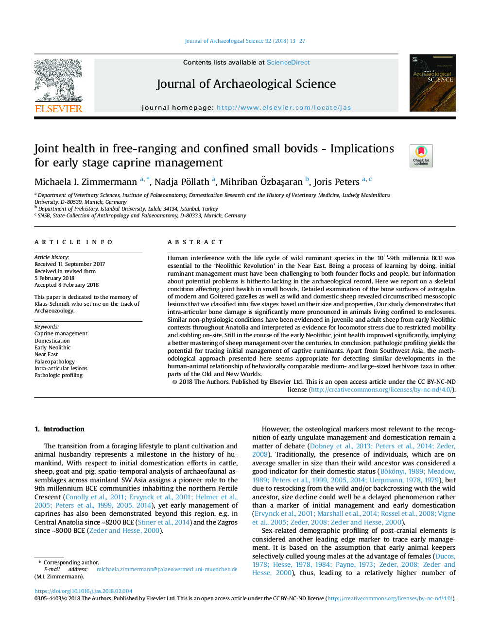 Joint health in free-ranging and confined small bovids - Implications for early stage caprine management