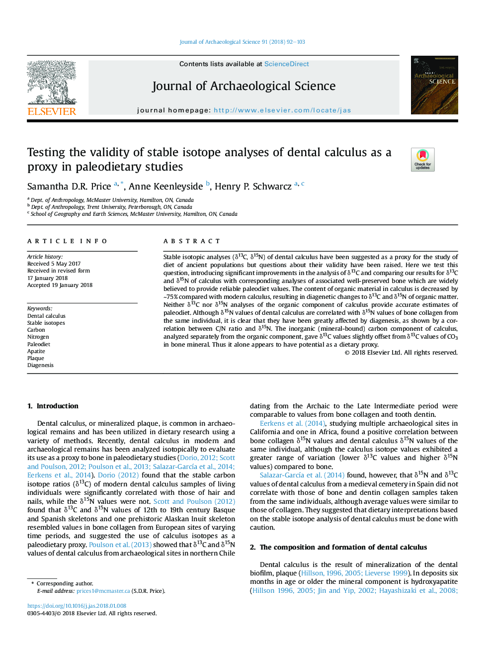 تست روایی تجزیه و تحلیل ایزوتوپ پایدار از محاسبات دندان به عنوان یک پروکسی در مطالعات پالودیتیک 