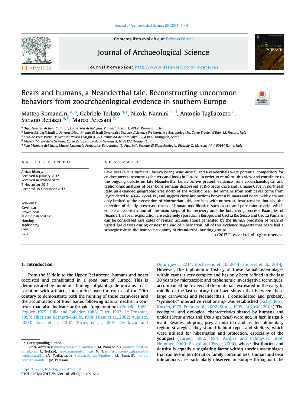 Bears and humans, a Neanderthal tale. Reconstructing uncommon behaviors from zooarchaeological evidence in southern Europe