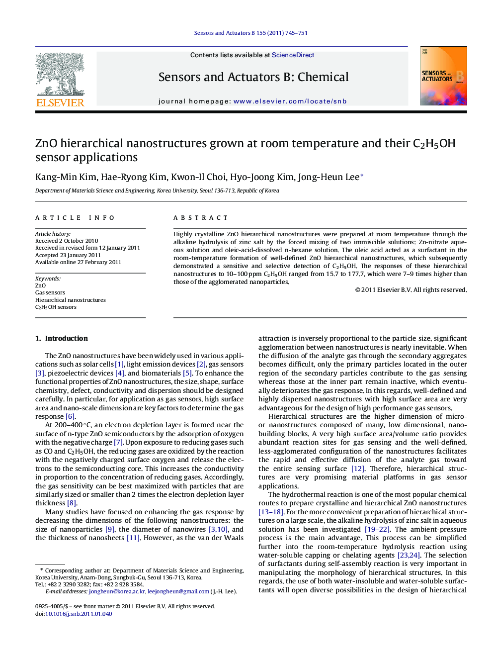 ZnO hierarchical nanostructures grown at room temperature and their C2H5OH sensor applications