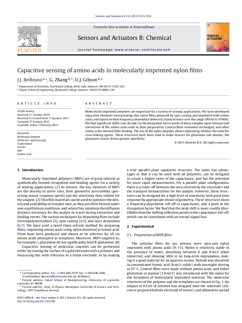 Capacitive sensing of amino acids in molecularly imprinted nylon films