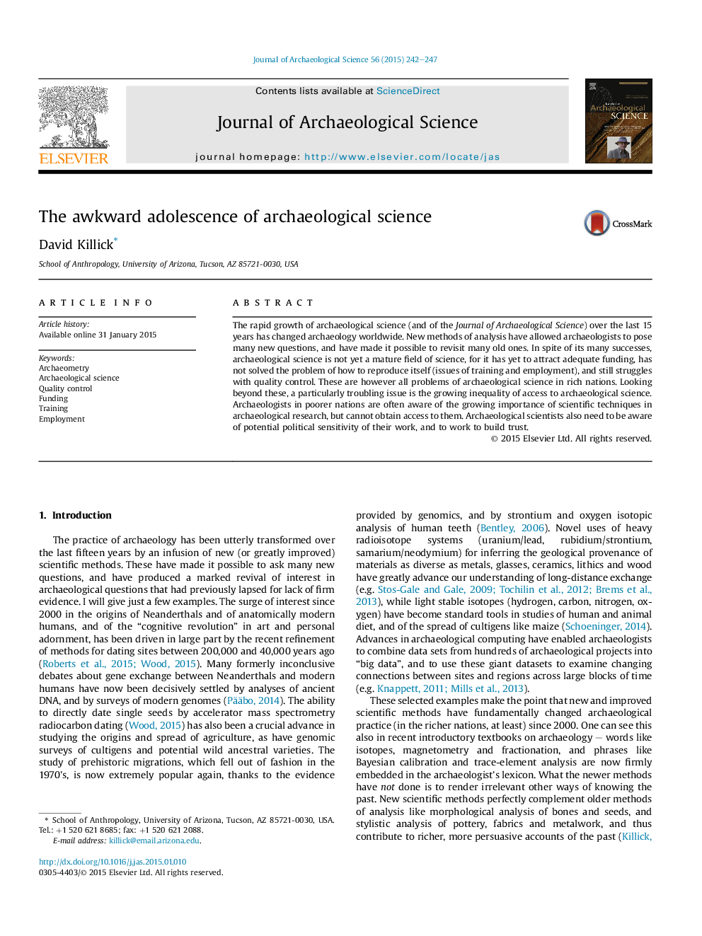 The awkward adolescence of archaeological science