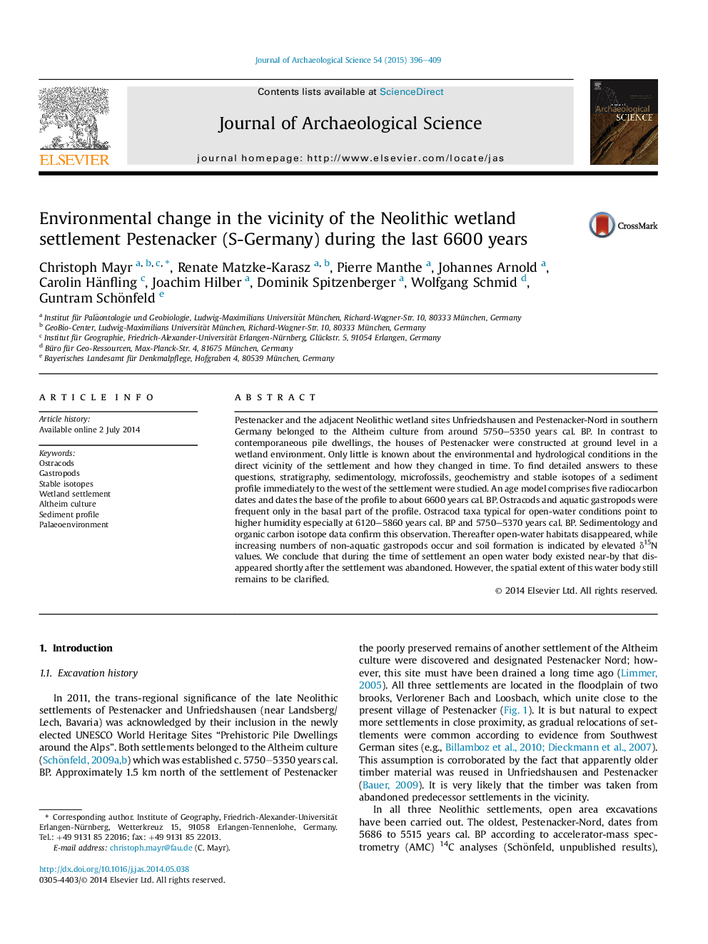 Environmental change in the vicinity of the Neolithic wetland settlement Pestenacker (S-Germany) during the last 6600 years