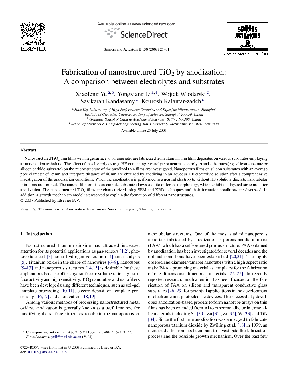 Fabrication of nanostructured TiO2 by anodization: A comparison between electrolytes and substrates