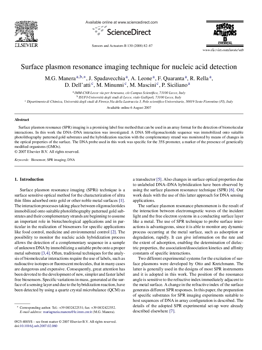 Surface plasmon resonance imaging technique for nucleic acid detection