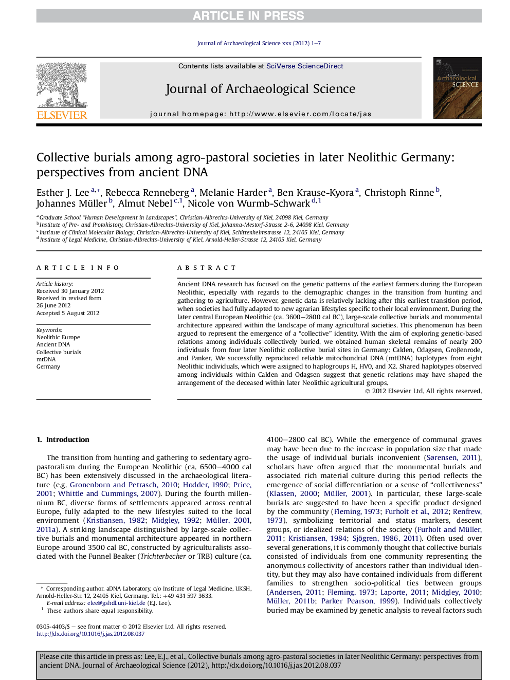 Collective burials among agro-pastoral societies in later Neolithic Germany: perspectives from ancient DNA