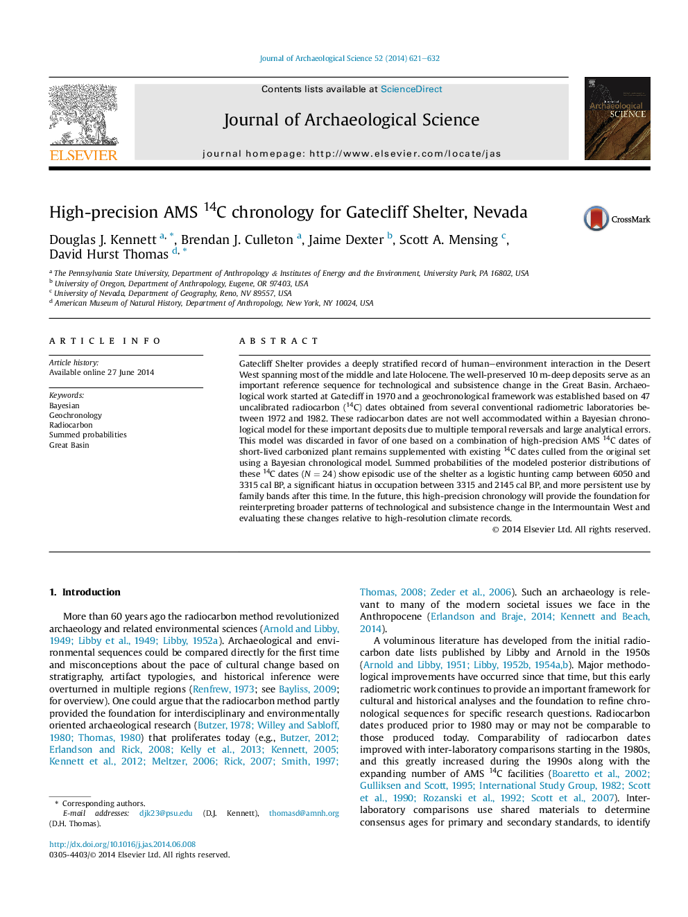 High-precision AMS 14C chronology for Gatecliff Shelter, Nevada