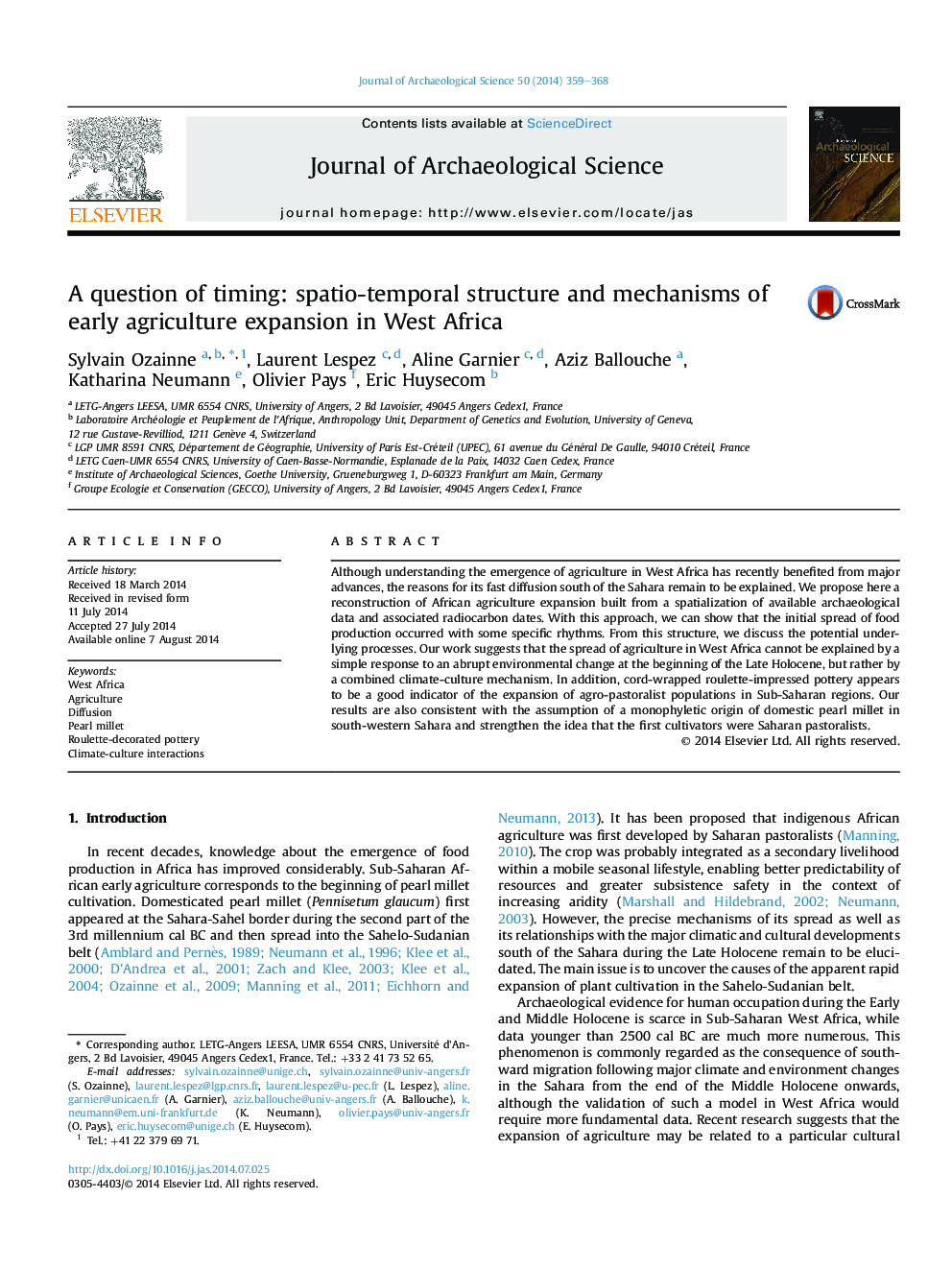 A question of timing: spatio-temporal structure and mechanisms of early agriculture expansion in West Africa